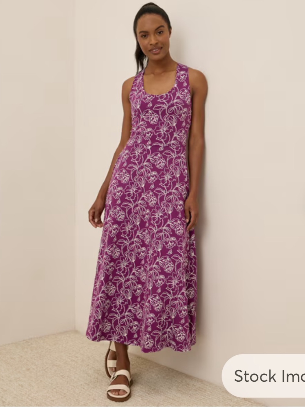 Pact Women's Medium Floral Purple Fit & Flare Maxi Dress with Open Back Size M